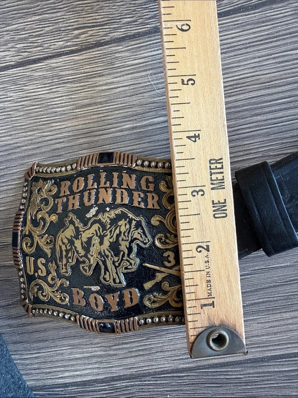 Corriente Rolling Thunder U.S. Boyd Western Rodeo Buckle Black Leather Belt